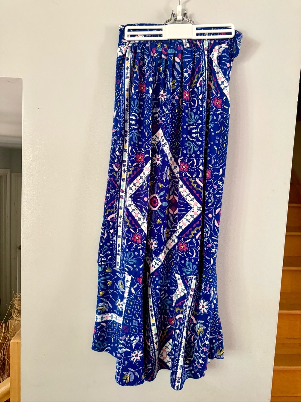Me 2 Magic Blue Floral Geometric High-Low Ruffle Maxi Skirt - Picture 3 of 5